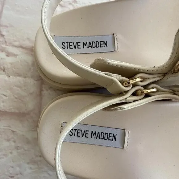 Steve Madden Leather Mona Platform Cream Bone Sandals 9 NEW No Box - Picture 3 of 8